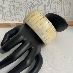 VTG Bone and Wood Bangle Bracelet 2.6” Diameter